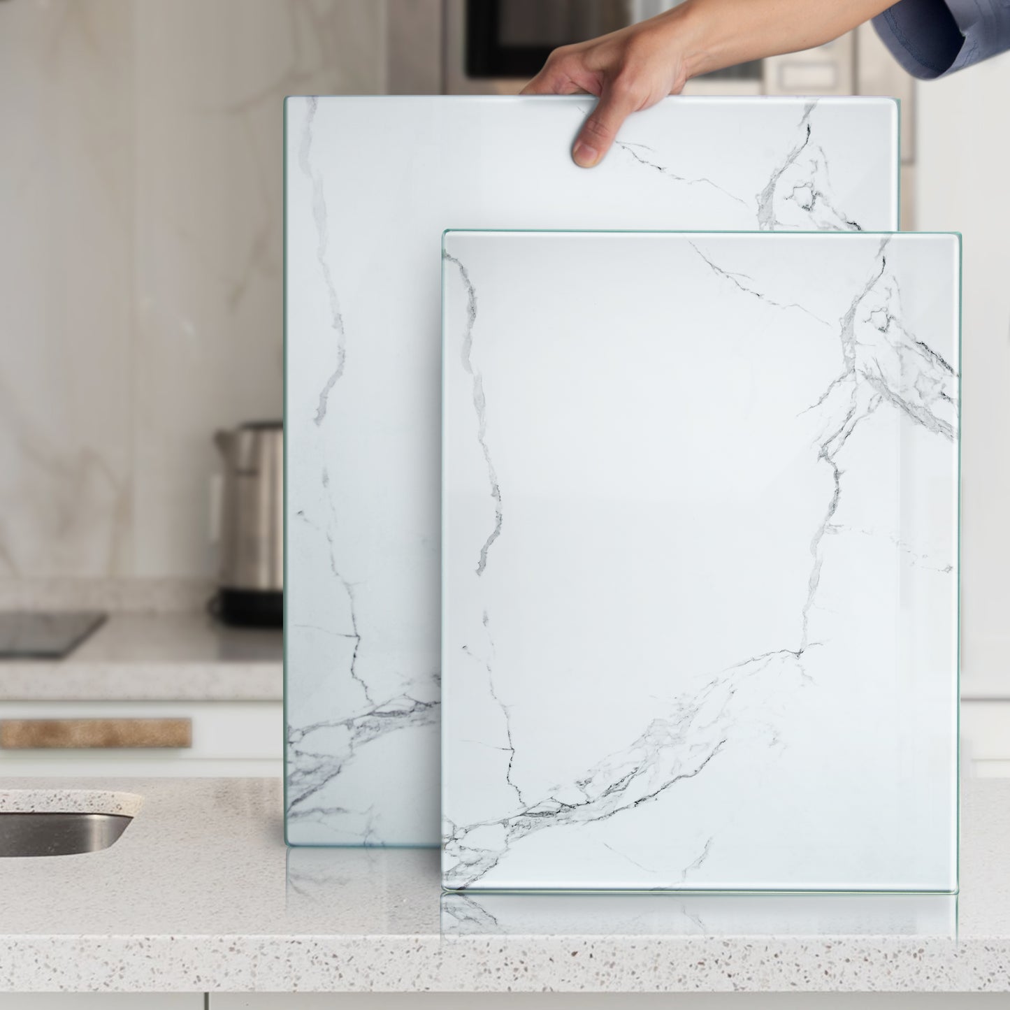 Original Kitchenvilleâ„¢ Glass Chopping / Cutting Board Bundle (50x40cm + 40x30cm)