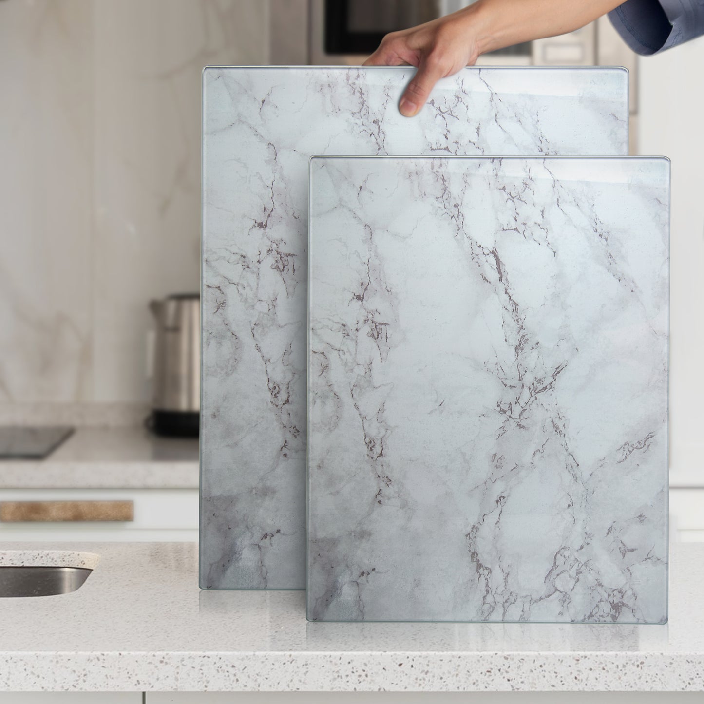 Original Kitchenvilleâ„¢ Glass Chopping / Cutting Board Bundle (50x40cm + 40x30cm)